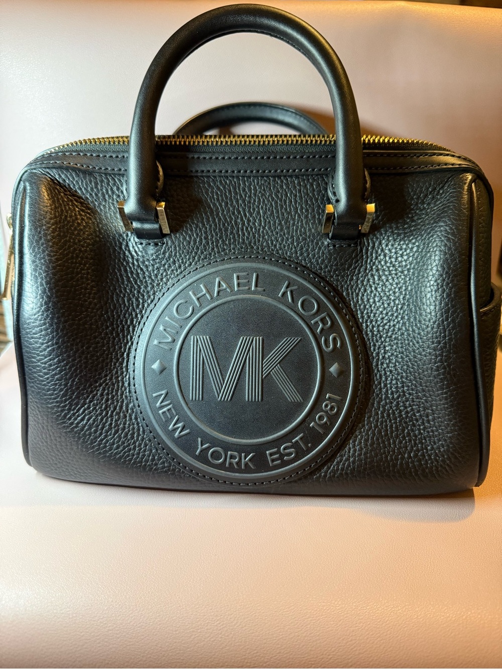 Michael Kors Black Pebbled Leather Bedford Duffle Satchel Crossbody Bag w/ Strap